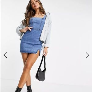 ASOS Design organic cotton blend denim seamed fitted dress in mid wash - Size 10